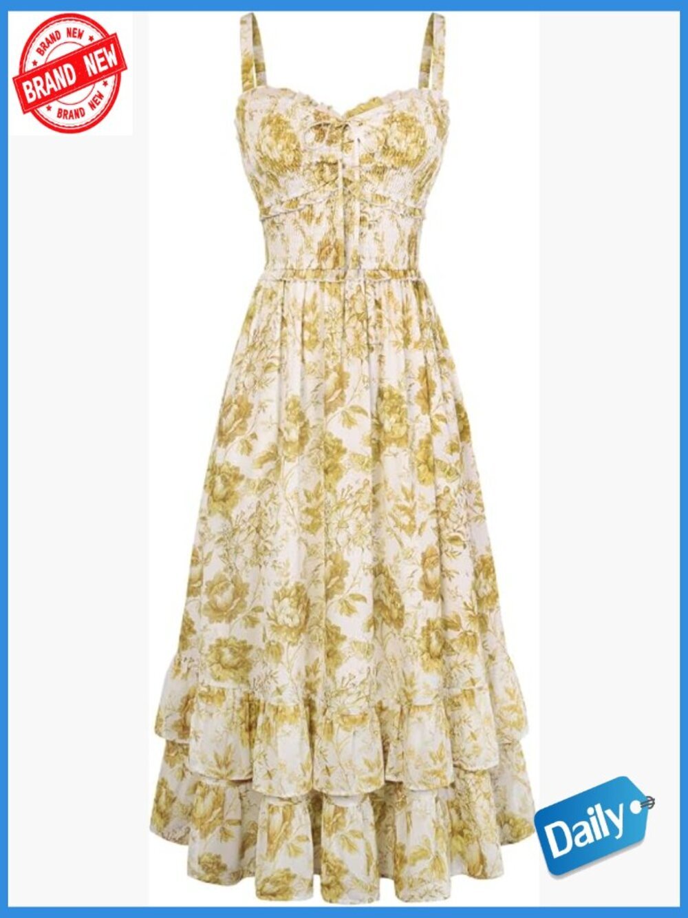 Women's Floral Cottagecore Smocked A Line Maxi Sundress with Pockets
